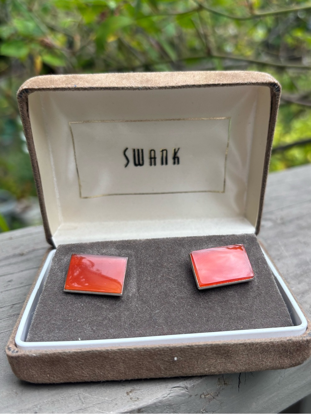 SWANK Red-Orange Square Enamel Cufflinks